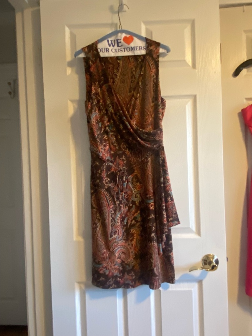 Ralph Lauren Sleeveless Paisley Print Wrap-Style Dress in Brown